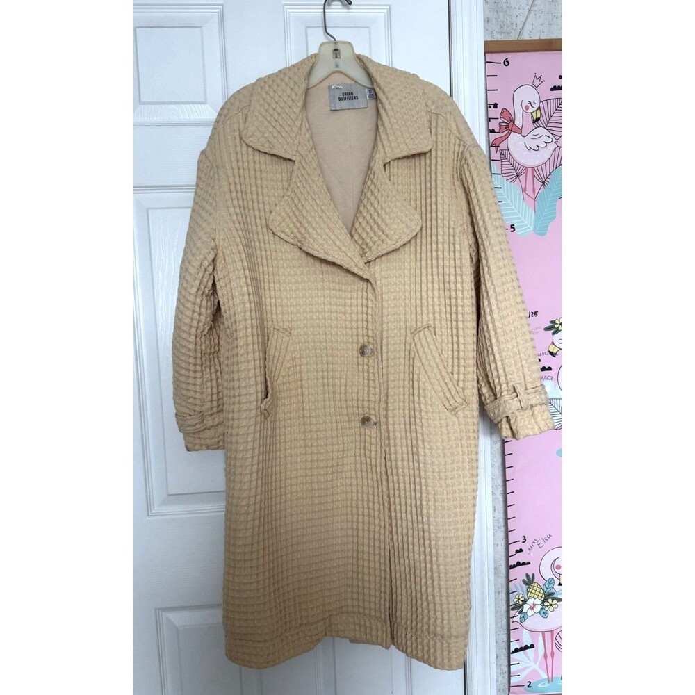 Urban Outfitters Emma Waffle Trench Coat Oversized XS Beige Tan